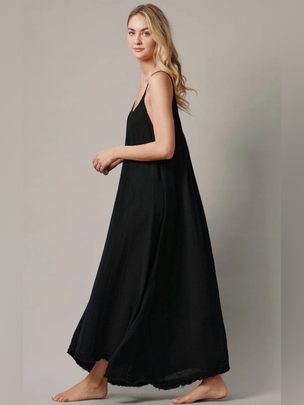 9 SEED maxi dress in lightweight gauze - black